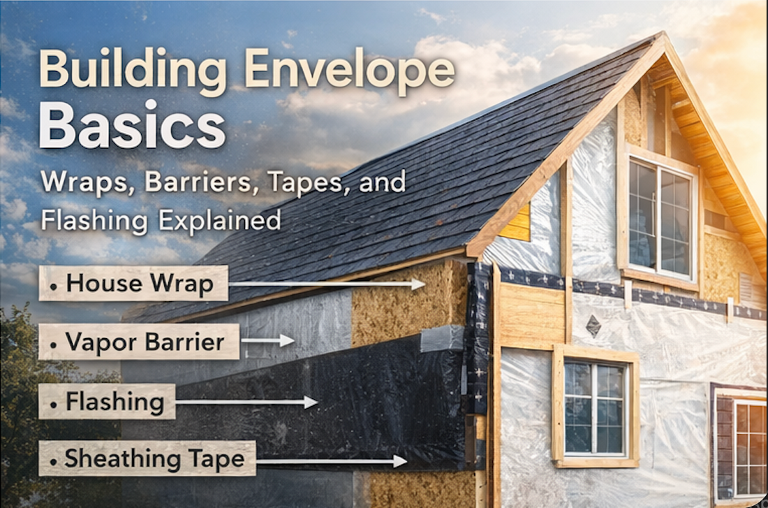 Building Envelope Basics: Wraps, Barriers, Tapes, and Flashing Explained